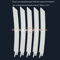 China Recip Saw Blade Bimetal M42 8% cobalt Demolition for Cutting Wood & Nails  8" 200mm 10/14T,Power Tools supplier