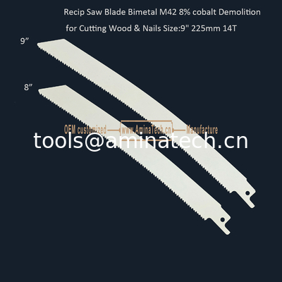 Recip Saw Blade Bimetal M42 8% cobalt Demolition for Cutting Wood & Nails  9" 225mm 10/14T,Power Tools supplier