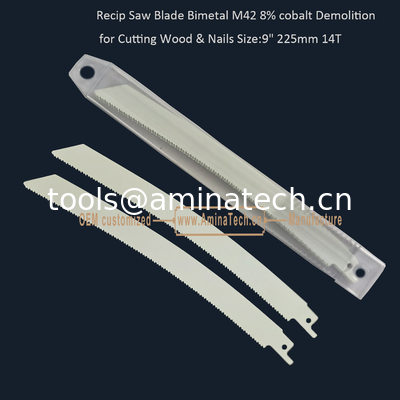 Recip Saw Blade Bimetal M42 8% cobalt Demolition for Cutting Wood & Nails  9" 225mm 10/14T,Power Tools supplier