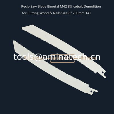 Recip Saw Blade Bimetal M42 8% cobalt Demolition for Cutting Wood & Nails  8" 200mm 10/14T,Power Tools supplier