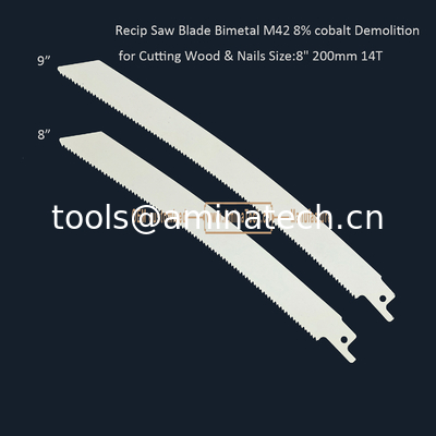 Recip Saw Blade Bimetal M42 8% cobalt Demolition for Cutting Wood & Nails  8" 200mm 10/14T,Power Tools supplier
