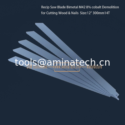 Recip Saw Blade Bimetal M42 8% cobalt Demolition for Cutting Wood & Nails 12" 300mm 10/14T,Power Tools supplier