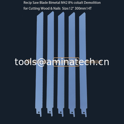 Recip Saw Blade Bimetal M42 8% cobalt Demolition for Cutting Wood & Nails 12" 300mm 10/14T,Power Tools supplier