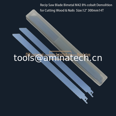 Recip Saw Blade Bimetal M42 8% cobalt Demolition for Cutting Wood & Nails 12" 300mm 10/14T,Power Tools supplier