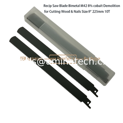 Recip Saw Blade Bimetal M42 8% cobalt Demolition for Cutting Wood & Nails 9"225mm 10T,Power Tools supplier