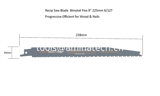Recip Saw Blade Bimetal M42 8% cobalt Demolition  for Cutting Wood & Nails Size:9" 225mm 6/12T supplier