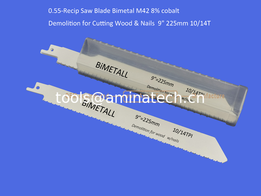 Recip Saw Blade Bimetal M42 8% cobalt Demolition for Cutting Wood & Nails  9" 225mm 10/14T,Power Tools supplier