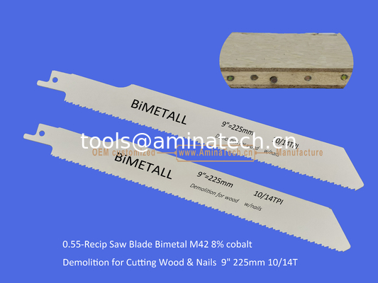 Recip Saw Blade Bimetal M42 8% cobalt Demolition for Cutting Wood & Nails  9" 225mm 10/14T,Power Tools supplier