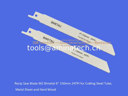 Reciprocating,Recip Saw Blade M2 Bimetal 6" 150mm 24TPI for Cutting Steel Tube, Metal Sheet and Hard Wood,Power Tools supplier