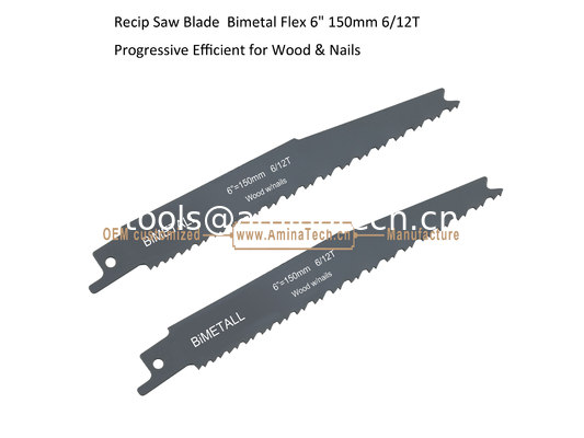 Recip Saw Blade  Bimetal Flex 6" 150mm 6/12T Progressive Efficient for Wood & Nails,Reciprocating ,Power Tools supplier