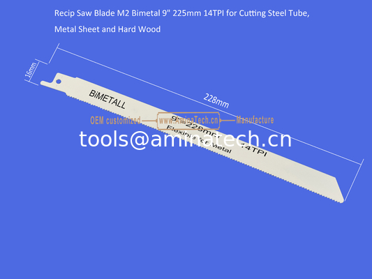Recip Saw Blade M2 Bimetal 9" 225mm 14TPI for Cutting Steel Tube, Metal Sheet and Hard Wood,Reciprocating  ,Power Tools supplier
