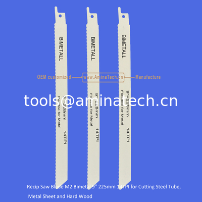 Recip Saw Blade M2 Bimetal 9" 225mm 14TPI for Cutting Steel Tube, Metal Sheet and Hard Wood,Reciprocating  ,Power Tools supplier