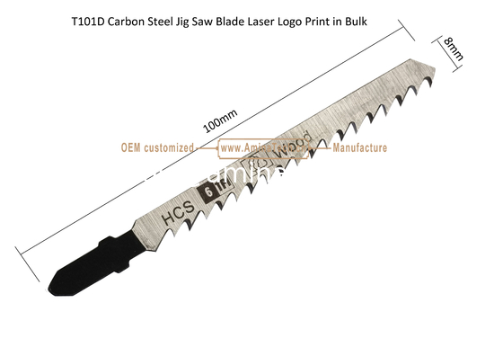 T101D Carbon Steel Jig Saw Blade Laser Logo Print in Bulk size:100mmx8x6T, Cutting Wood,Box Packaging supplier