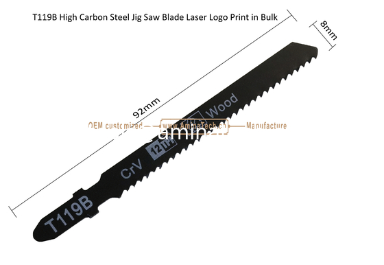 T119B Carbon Jig Saw Blade Laser Logo Print in Bulk size:92mmX8x12T, Cutting Wood,Reciprocating supplier